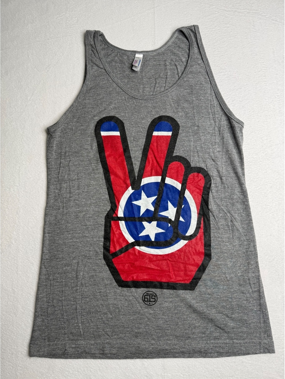 Project 615 Tennessee Peace Hand Tank Top Women’s Medium Gray Made in USA